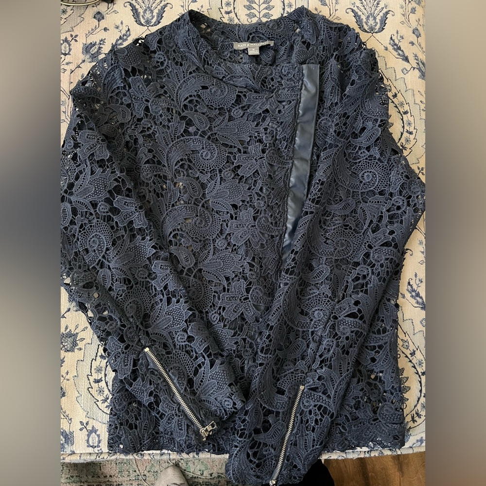 Kate & Mallory crochet lace zipper jacket Navy blue size Med